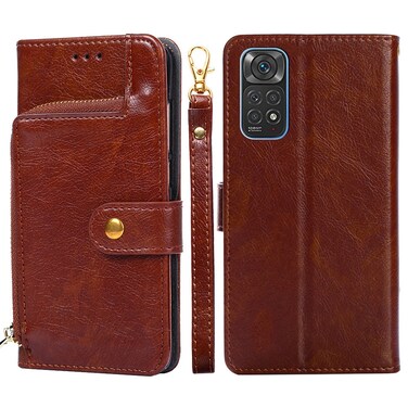 Case cover For Xiaomi Redmi Note 11 Global/Redmi Note 11S Zipper Bag Leather Phone Case(Brown)
