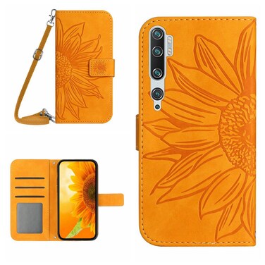 Case cover For Xiaomi Mi Note 10 / Note 10 Pro / CC9 Pro Skin Feel Sun Flower Pattern Flip Leather Phone Case with Lanyard(Yellow)