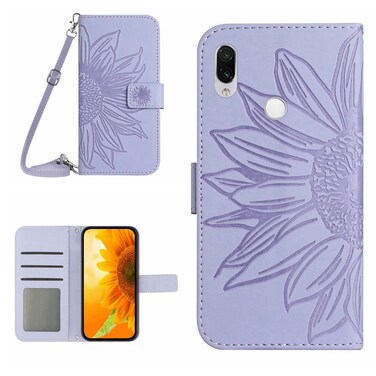 Case cover For Xiaomi Redmi Note 7 / Note 7S / Note 7 Pro Skin Feel Sun Flower Pattern Flip Leather Phone Case with Lanyard(Purple)
