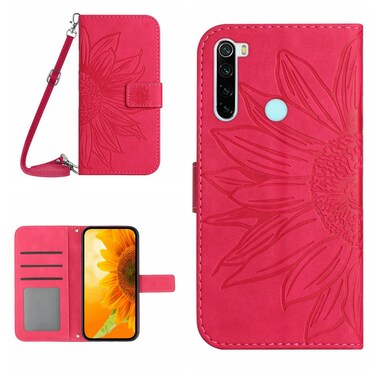 Case cover For Xiaomi Redmi Note 8 / Note 8 2021 Skin Feel Sun Flower Pattern Flip Leather Phone Case with Lanyard(Rose Red)