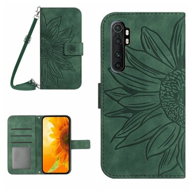 Case cover For Xiaomi Redmi Mi Note 10 Lite Skin Feel Sun Flower Pattern Flip Leather Phone Case with Lanyard(Green)