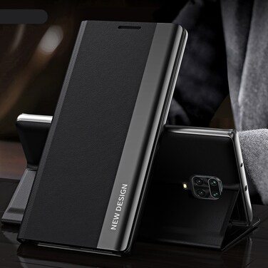Case cover For Xiaomi Redmi Note 9 Pro Max / Note 9 Pro / Note 9S Side Electroplated Magnetic Ultra-Thin Horizontal Flip Leather Case with Holder(Black)