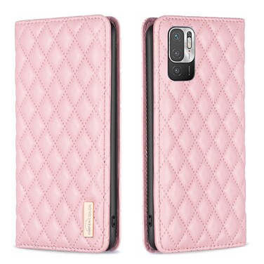 Case cover For Xiaomi Poco M3 Pro Diamond Lattice Magnetic Leather Flip Phone Case(Pink)