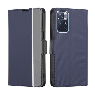 Case cover For Xiaomi Redmi Note 11 5G / Poco M4 Pro 5G Twill Texture Side Button Leather Phone Case(Blue)