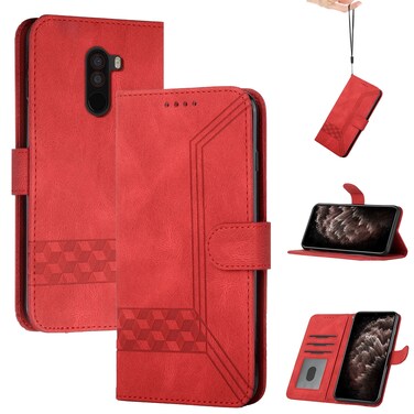 Case cover For Xiaomi Pocophone F1 Cubic Skin Feel Flip Leather Phone Case(Red)