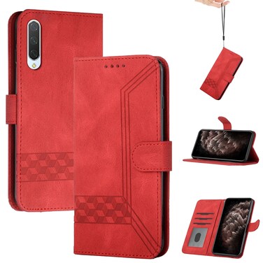 Case cover For Xiaomi Mi 9 SE Cubic Skin Feel Flip Leather Phone Case(Red)