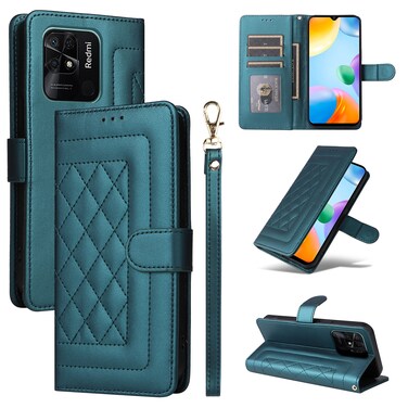 Case cover For Xiaomi Redmi 10C Diamond Lattice Leather Flip Phone Case(Green)