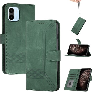 Case cover For Xiaomi Redmi A1 Cubic Skin Feel Flip Leather Phone Case(Green)