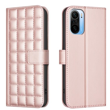 Case cover For Xiaomi Poco F3 / Mi 11i Square Texture Leather Phone Case(Rose Gold)