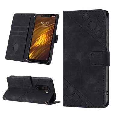 Case cover For Xiaomi Pocophone F1 Skin-feel Embossed Leather Phone Case(Black)