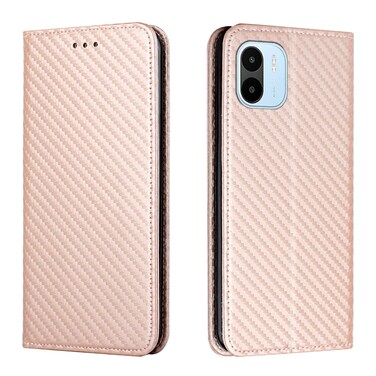 Case cover For Xiaomi Redmi A1 Carbon Fiber Texture Magnetic Flip Leather Phone Case(Rose Gold)