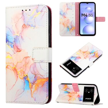 Case cover For Xiaomi Poco M4 5G Marble Pattern Flip Leather Phone Case(Galaxy Marble White LS004)