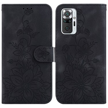 Case cover For Xiaomi Redmi Note 10 Lite / Note 10 Pro Lily Embossed Leather Phone Case(Black)
