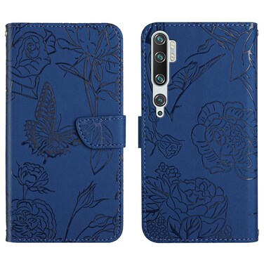 Case cover For Xiaomi Mi Note 10 / Note 10 Pro Skin Feel Butterfly Peony Embossed Leather Phone Case(Blue)
