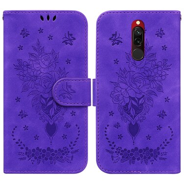 Case cover For Xiaomi Redmi 8 / 8A Butterfly Rose Embossed Leather Phone Case(Purple)