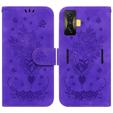 Case cover For Xiaomi Poco F4 GT / Redmi K50 Gaming Butterfly Rose Embossed Leather Phone Case(Purple)