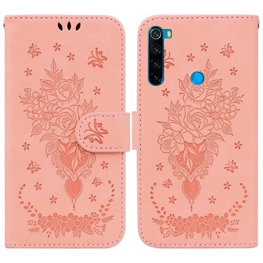 Case cover For Xiaomi Redmi Note 8T Butterfly Rose Embossed Leather Phone Case(Pink)