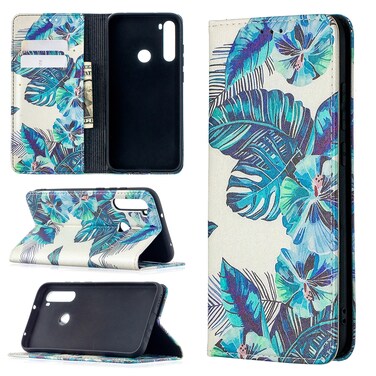 Case cover For Xiaomi Redmi Note 8 Colored Drawing Pattern Invisible Magnetic Horizontal Flip PU Leather Case with Holder &amp; Card Slots &amp; Wallet(Blue Leaves)