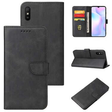 Case cover For Xiaomi Redmi 9A Calf Texture Buckle Horizontal Flip Leather Case with Holder &amp; Card Slots &amp; Wallet(Black)