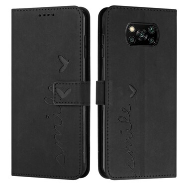 Case cover For Xiaomi Poco X3 NFC Skin Feel Heart Pattern Leather Phone Case(Black)