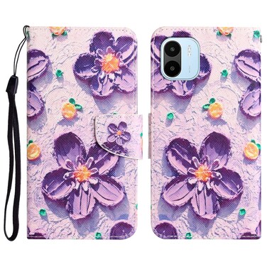 Case cover For Xiaomi Redmi A1 Colored Drawing Leather Phone Case(Purple Flower)