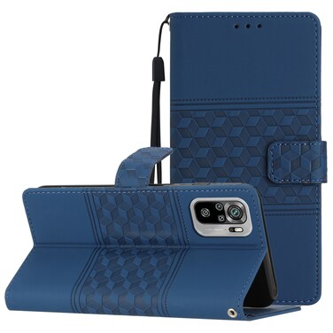 Case cover For Xiaomi Redmi Note 10 / Note 10S Diamond Embossed Skin Feel Leather Phone Case with Lanyard(Dark Blue)