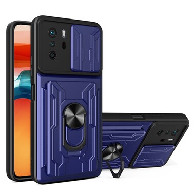 Case cover For Xiaomi Redmi Note 10 Pro Camera Cover Phone Case with Card Slot &amp; Holder(Blue)