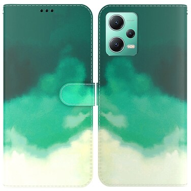 Case cover For Xiaomi Redmi Note 12 5G Watercolor Pattern Flip Leather Phone Case(Cyan Green)