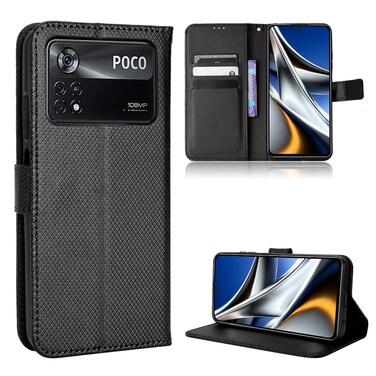 Case cover For Xiaomi Poco M4 Pro 5G Big Hole Diamond Texture Leather Phone Case(Black)