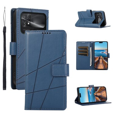 Case cover For Xiaomi Poco C40 PU Genuine Leather Texture Embossed Line Phone Case(Blue)
