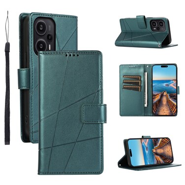 Case cover For Xiaomi Redmi Note 12 Turbo PU Genuine Leather Texture Embossed Line Phone Case(Green)