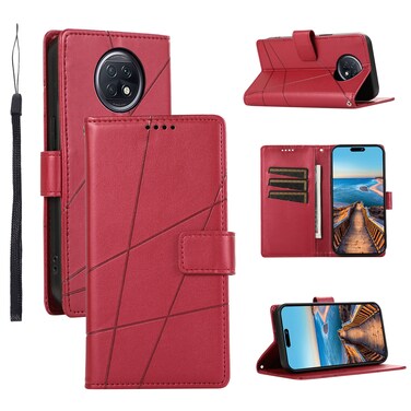 Case cover For Xiaomi Redmi Note 9T PU Genuine Leather Texture Embossed Line Phone Case(Red)