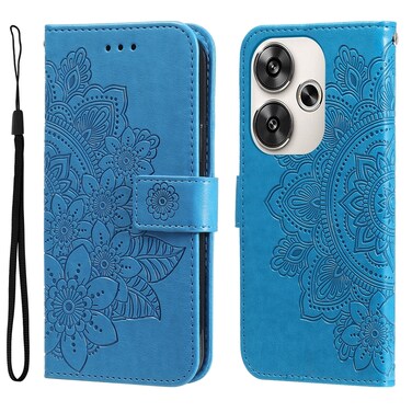 Case cover For Xiaomi Poco F6 7-petal Flowers Embossing Leather Phone Case(Blue)
