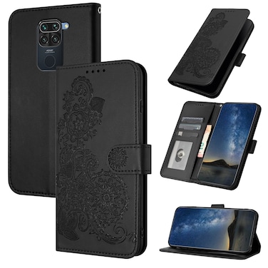 Case cover For Xiaomi Redmi NOTE 9 4G Global Datura Flower Embossed Flip Leather Phone Case(Black)
