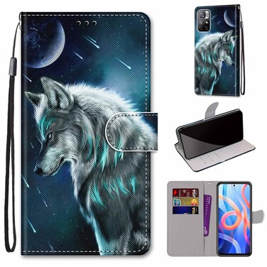 Case cover For Xiaomi Redmi Note 11 Coloured Drawing Cross Texture Horizontal Flip Leather Phone Case with Holder &amp; Card Slots &amp; Wallet &amp; Lanyard(Pensive Wolf)