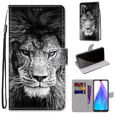 Case cover For Xiaomi Redmi Note 8T Coloured Drawing Cross Texture Horizontal Flip PU Leather Case with Holder &amp; Card Slots &amp; Wallet &amp; Lanyard(Black White Lion Head)