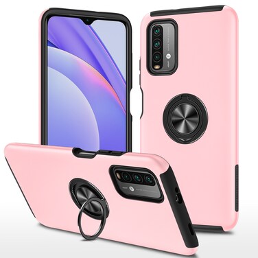 Case cover For Xiaomi Redmi Note9 4G PC + TPU Shockproof Magnetic Protective Case with Invisible Ring Holder(Rose Gold)