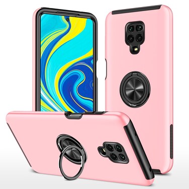 Case cover For Xiaomi Redmi Note 9 Pro / Note 9S PC + TPU Shockproof Magnetic Phone Case with Invisible Ring Holder(Rose Gold)