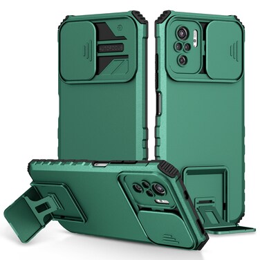 Case cover For Xiaomi Redmi Note 10 4G Stereoscopic Holder Sliding Camshield Phone Case(Green)