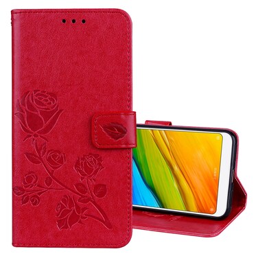 Case cover For Xiaomi Redmi 5 Plus Rose Embossed Horizontal Flip Environmental PU Leather Case with Holder &amp; Card Slots &amp; Wallet(Red)