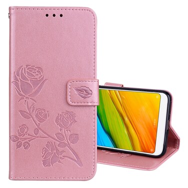 Case cover For Xiaomi Redmi 5 Plus Rose Embossed Horizontal Flip Environmental PU Leather Case with Holder &amp; Card Slots &amp; Wallet(Rose Gold)