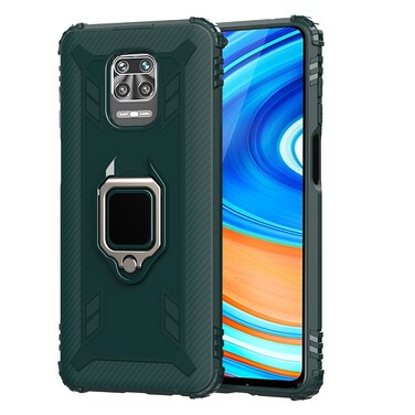 Case cover For Xiaomi Redmi Note 9 Pro Max Carbon Fiber Protective Case with 360 Degree Rotating Ring Holder(Green)