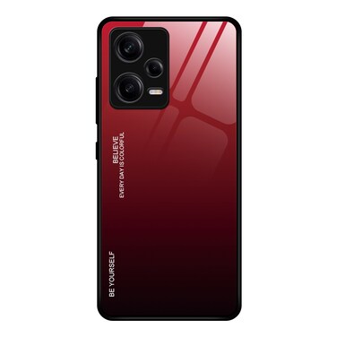 Case cover For Xiaomi Redmi Note 12 Pro 5G China Gradient Color Glass Phone Case(Red Black)