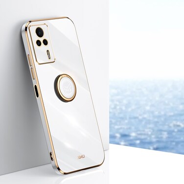 Case cover For Xiaomi Redmi K60E XINLI Straight Edge 6D Electroplate TPU Phone Case with Ring Holder(White)