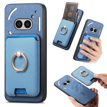 Case Cover For Nothing CMF Phone 1 Retro Cross Leather Ring Vertical Insert Card Bag MagSafe Phone Case(Blue)