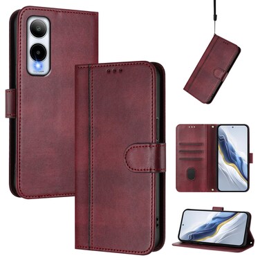 Case cover For Cricket Icon 6 / AT&amp;T Verge Line Splicing Buckle Retro Leather Phone Case(Wine Red)