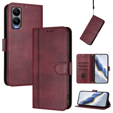 Case cover For Cricket Debut S3 Line Splicing Buckle Retro Leather Phone Case(Wine Red)