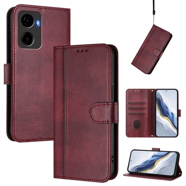 Case cover For Cricket Magic 2 5G / AT&amp;T Propel 2 5G Line Splicing Buckle Retro Leather Phone Case(Wine Red)