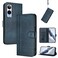 Case cover For Cricket Icon 6 / AT&amp;T Verge Line Splicing Buckle Retro Leather Phone Case(Dark Blue)