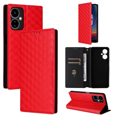 Case cover For Boost Mobile Celero 5G 2024 / Celero 3 5G Cubic Grid Texture Flip Leather Phone Case(Red)